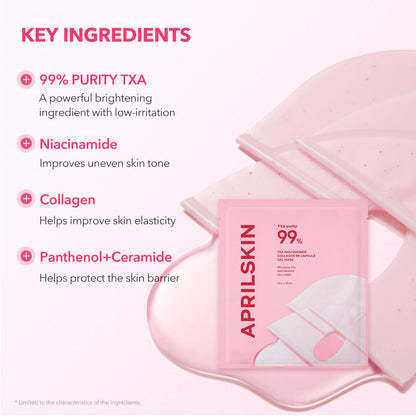 TXA Pink Capsule Gel Mask | Overnight Face Mask for Glass Glow Skin I 99% High-Purity Tranexamic Acid 3 for Uneven Skin Tone I Elasticity, Hydrating and Firming I Korean Skincare I 30G X 4Ea